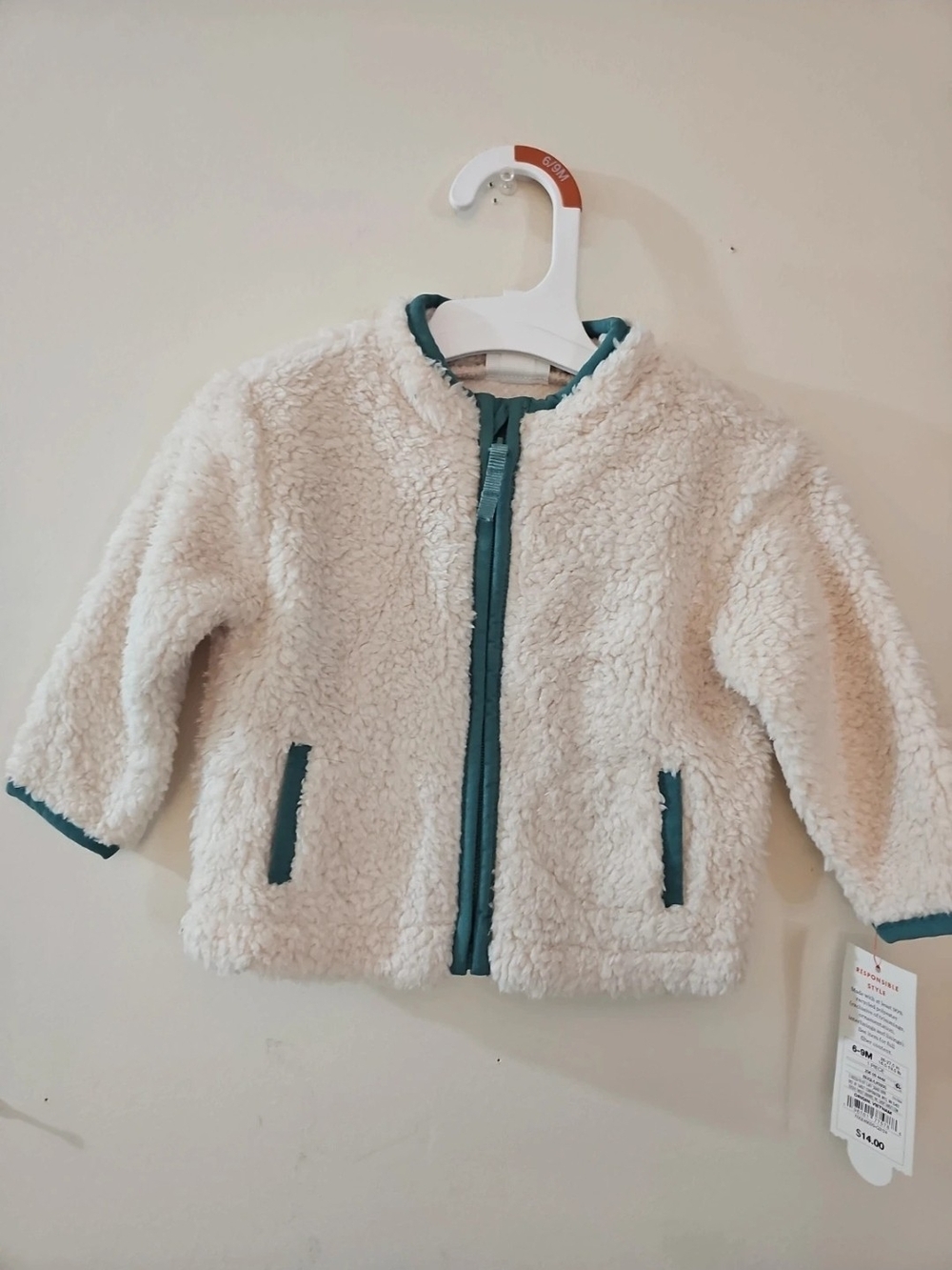 Cat & Jack Cream Sherpa Jacket with Teal Trim - Kids